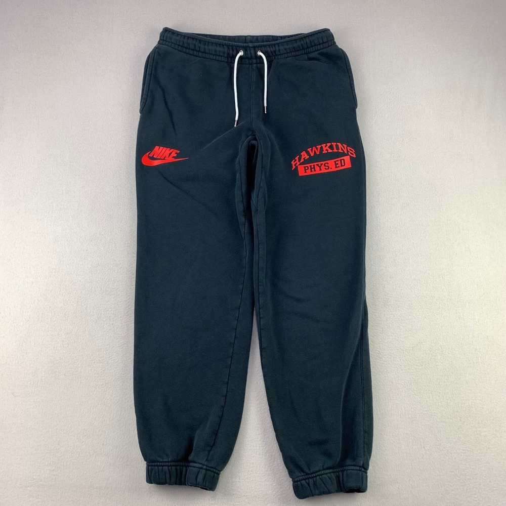 Nike x Stranger Things Sweatpants Medium Black Hawkins P.E. Fleece Joggers Retro